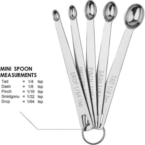 5 Mini Measuring Spoons with 1 Ring,1/64,1/32,1/16,1/8,1/4 1