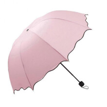 (Pink) Lovely Women Lotus Leaves Anti UV Dome Parasol Outdoor Sun/Rain Folding Umbrella