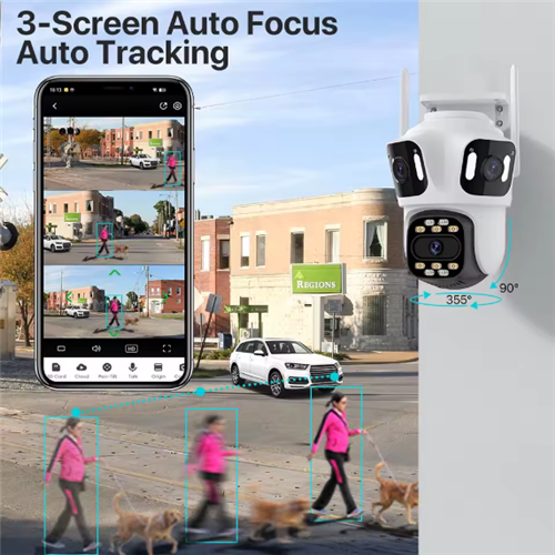 Three Lens PTZ IP Camera Outdoor 6K HD Three Screen WiFi Auto Tracking 2