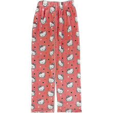(L, Hello Kitty) WomensHalloween Cartoon Flannel Pajamas Anime Kawaii Casual Cozy Soft Home Pants Winter Warm Sleepwear Trousers