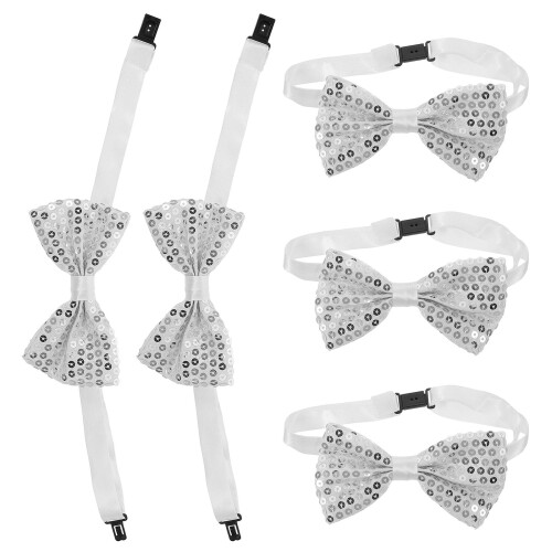 5Pcs Sparkly Silver Bow Ties for Boys Kids Party and Stage Performance