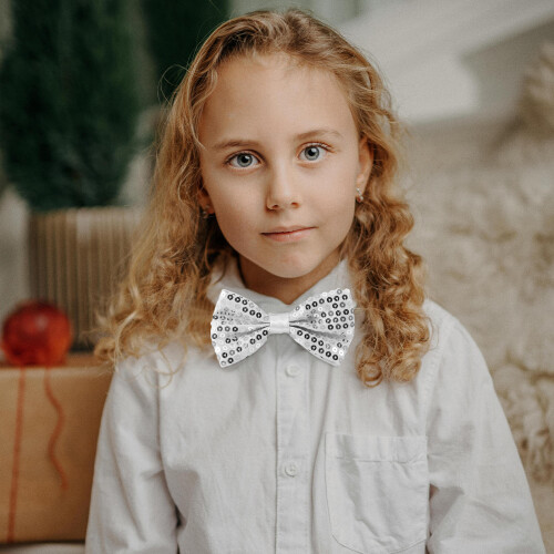 5Pcs Sparkly Silver Bow Ties for Boys Kids Party and Stage Performance 2