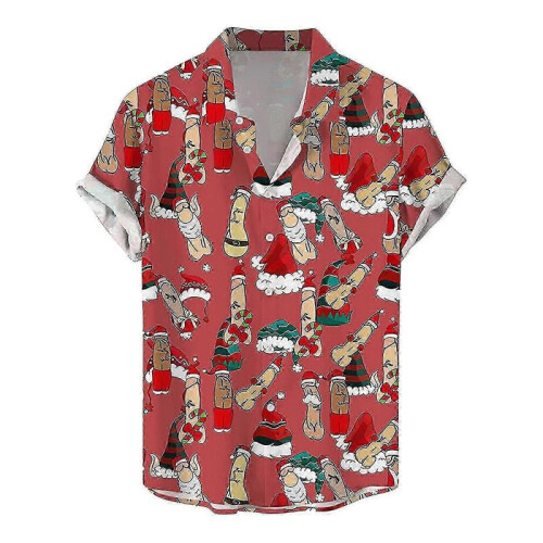 (S, D) Mens Button Down Shirts Funny Printed Hawaiian Beach Tops Novelty Ugly Gag Gift e
