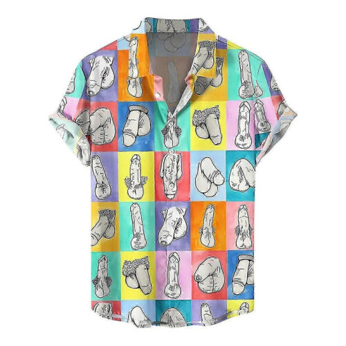 (M, A) Mens Button Down Shirts Funny Printed Hawaiian Beach Tops Novelty Ugly Gag Gift e