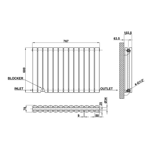 AICA (Double, 600x767mm) White Single/Double Oval Column Radiator 2