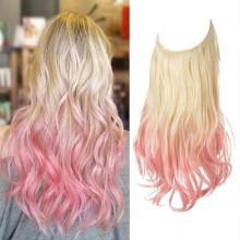 (22inch) Adjustable Headband Invisible Wire Hair Extensions Highlight Long Curly Synthetic Hairpiece For Women 613TPink