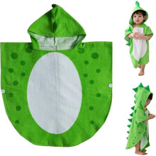 4-8 Years Kids Cotton Hooded Towel Cartoon Dinosaur Bathrobe Bath Poncho Towel