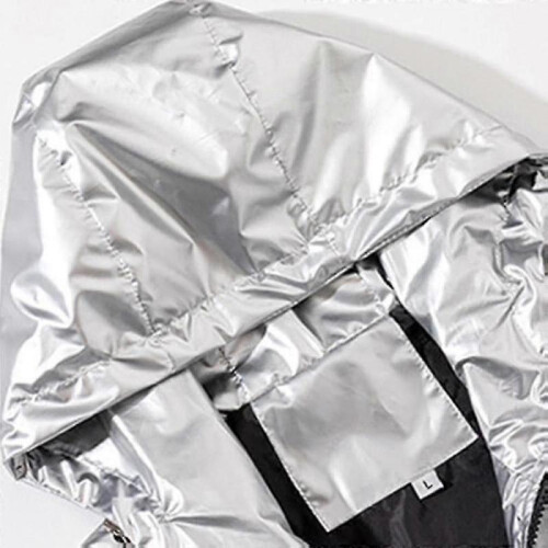 (XS, Silver) Mens Shiny Waterproof Hooded Jacket 1