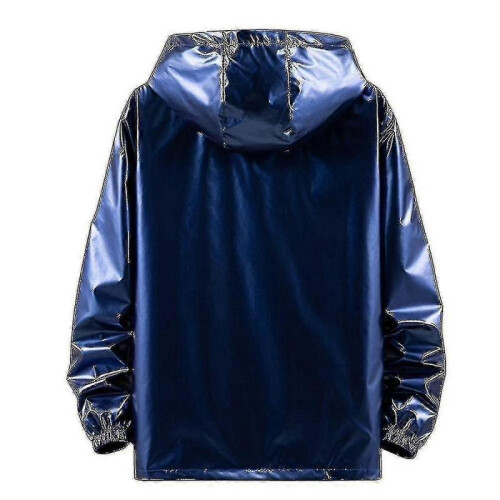 (XS, Blue) Mens Shiny Waterproof Hooded Jacket 1