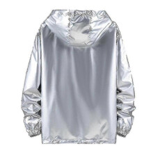 (XS, Silver) Mens Shiny Waterproof Hooded Jacket
