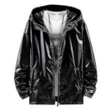 (3XL, Black) Mens Shiny Waterproof Hooded Jacket