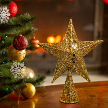 (Gold, L) Wrought Iron Christmas Tree Topper Star Ornament Home Decor