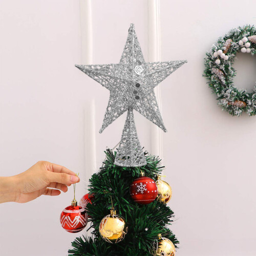 Living And Home (Silver, L) Wrought Iron Christmas Tree Topper Star Ornament Home Decor 2