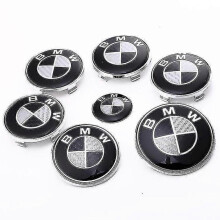 7pcs Black Emblems Hood And Trunk for All Models E30 E36 E46 E34 E39 E60 E65 E38 X3 X5 X6 3 4 5 6 7 8 (82mm + 73mm)