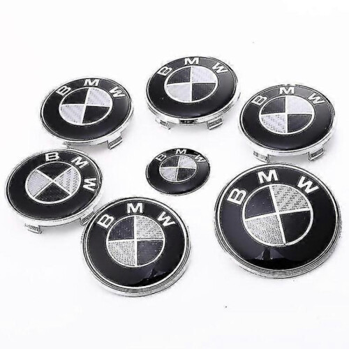 7pcs Black Emblems Hood And Trunk for All Models E30 E36 E46 E34 E39 E60 E65 E38 X3 X5 X6 3 4 5 6 7 8 (82mm + 73mm)