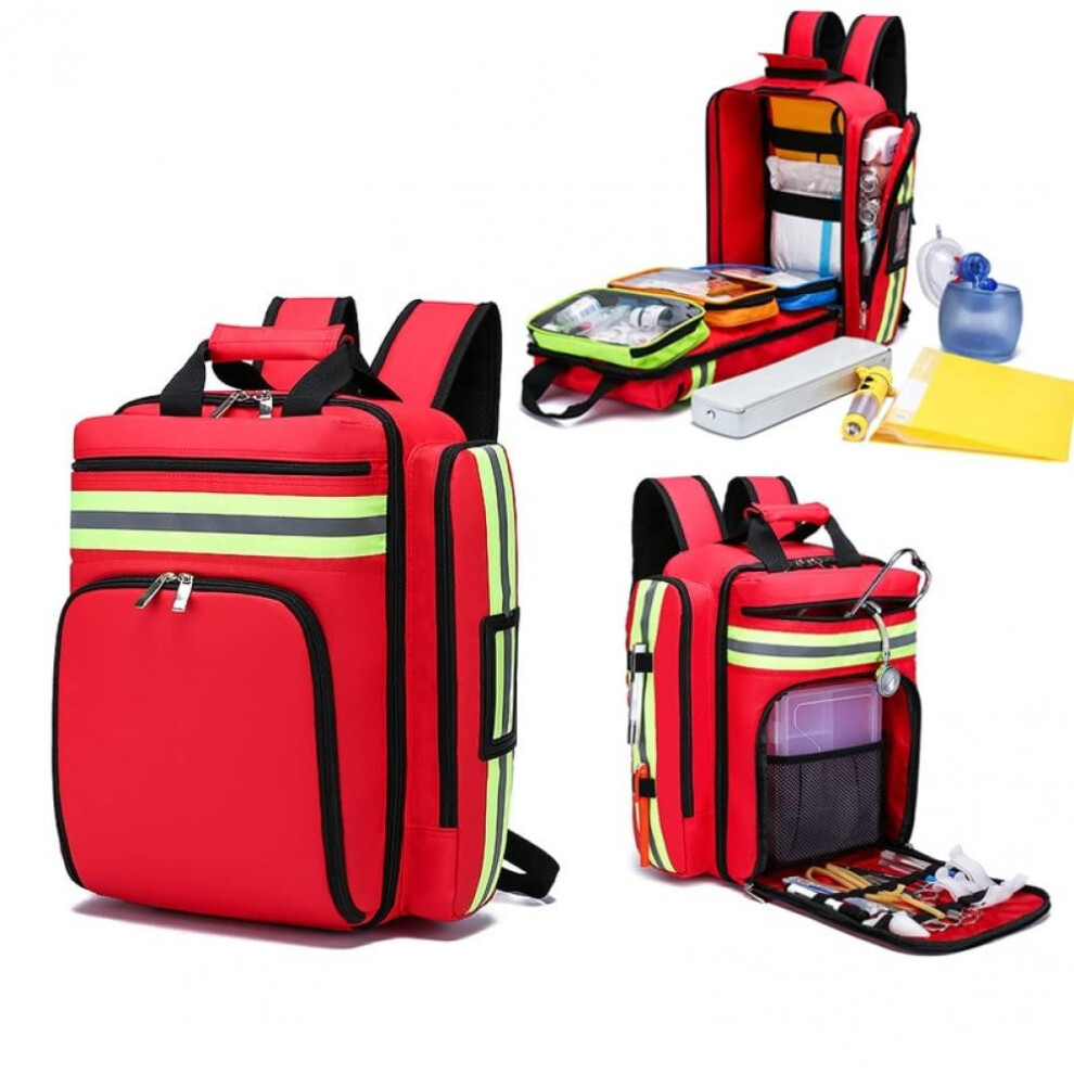 Red Disaster Emergency Backpack Large Capacity First Aid Kit Portable Medical Storage Bag