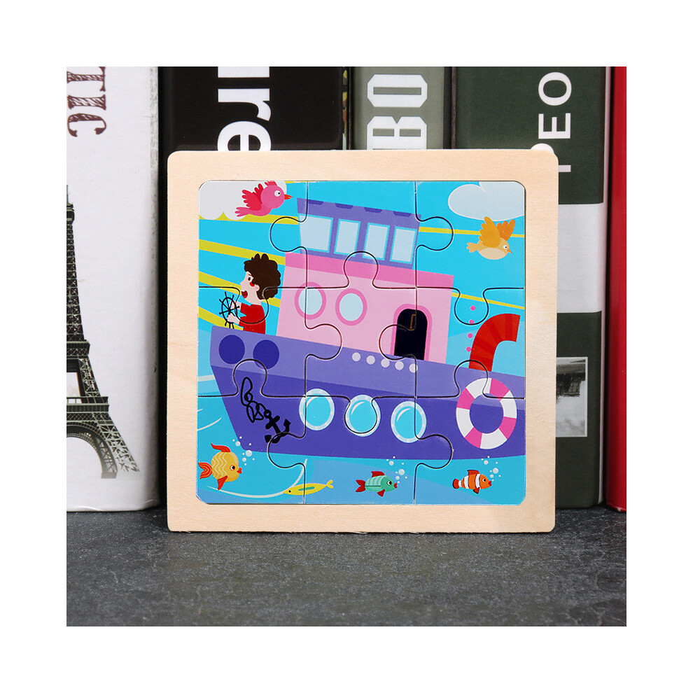 (Ship) Wooden Flat Childrens Puzzle With Airplane Giraffe Panda Dinosaur Print Whale