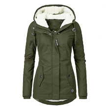 (Army Green, M) Faux Fur Womens Parka Jacket Coat Ladies Hooded Outwear Winter Overcoat Warm