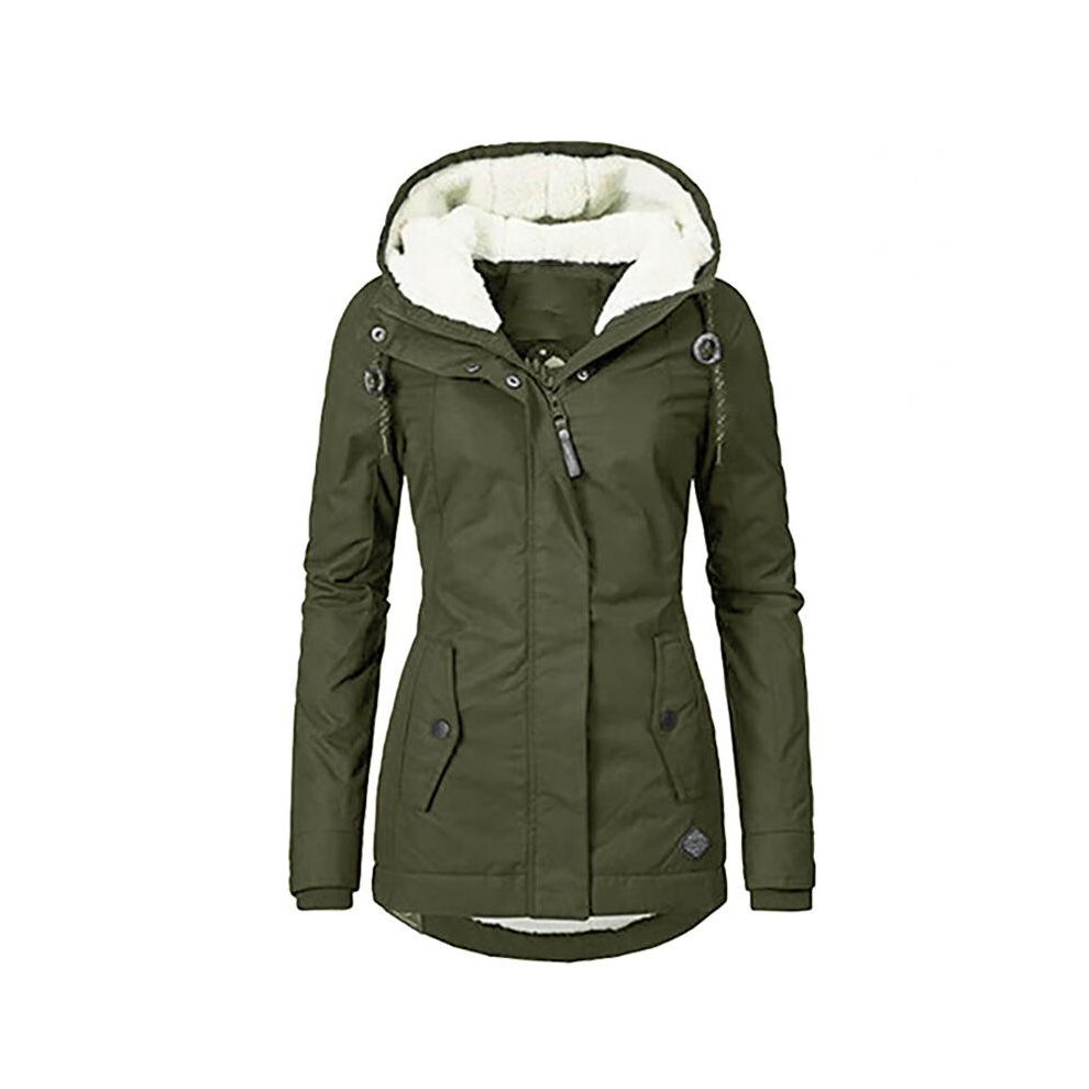 (Army M) Faux Fur Womens Parka Jacket Coat Ladies Hooded Outwear Winter Overcoat Warm Green