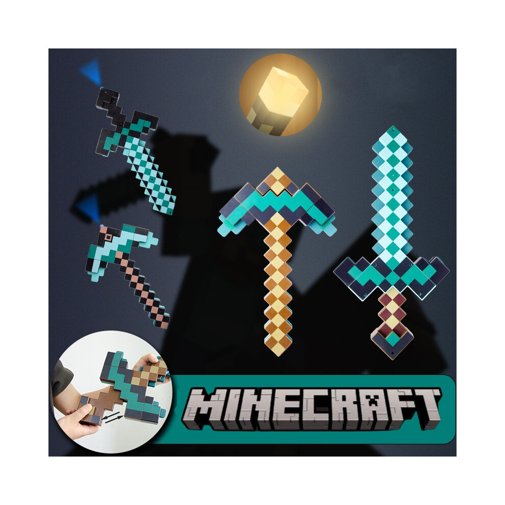 (Voice Control Sword) Minecraft Up Torch Night Lamp Usb Rechargeable Miner Ore Toy Gift Gaming Light