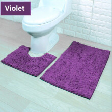 (Violet) 2 Bath Piece Mat Set Non Slip Toilet Pedestal Soft Foam Chenille Shaggy Rug