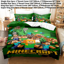 (200*200cm)Ensemble de literie housse de couette 3D Minecraft taie d'oreiller imprimé dessin animé simple double