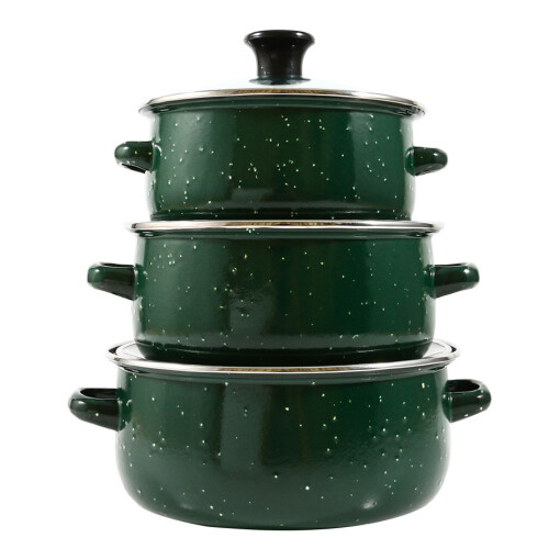 3Pcs Green Enamel Mini Stew Pot Set Kitchen Dutch Oven Ramen Soup Pot