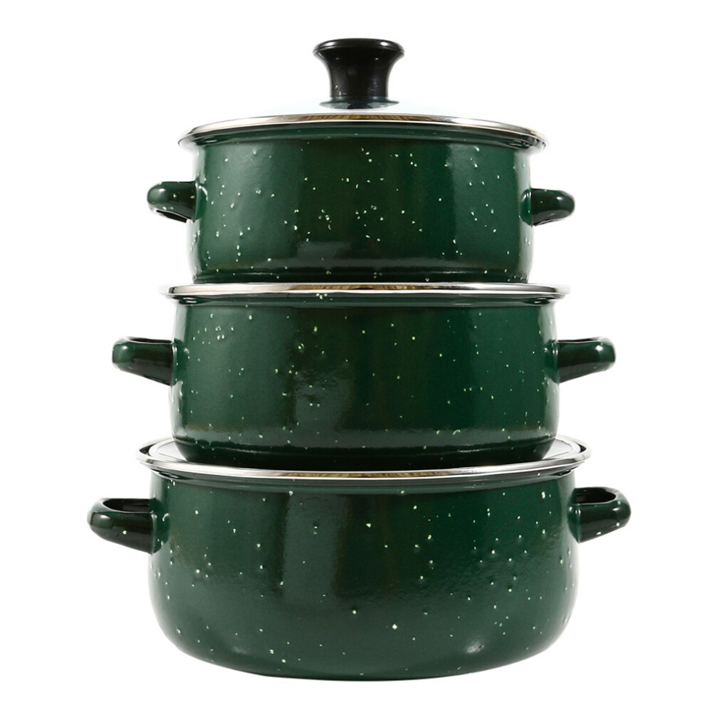 Totority 3Pcs Enamel Mini Stew Pot Set Kitchen Dutch Oven Ramen Soup Pot Green