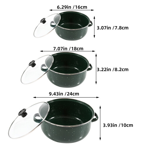 3Pcs Green Enamel Mini Stew Pot Set Kitchen Dutch Oven Ramen Soup Pot 1