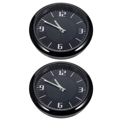 2Pcs Car Clock Auto Accessories Black Stick-on Quartz Dashboard Clock