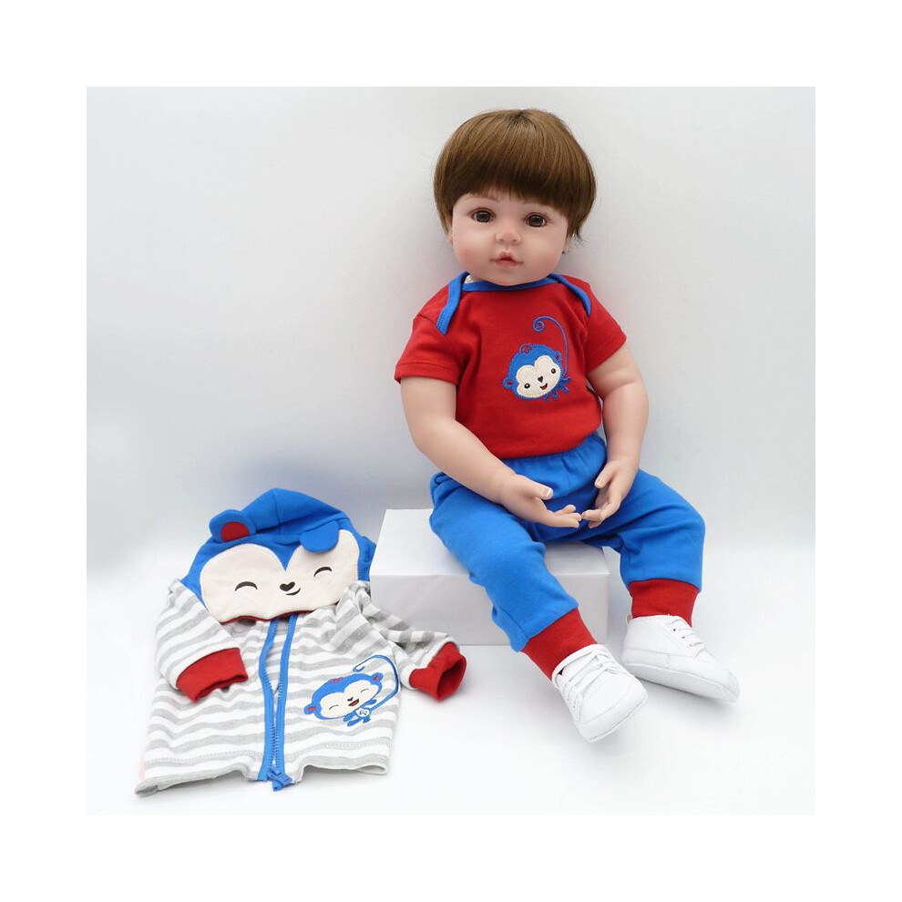 (Cloth Body-48cm)Poupée Bebe en silicone souple reborn bambin garçon jouet pour filles cadeau d'anniversaire du coucher