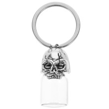 Metal Glass Skull Key Chain Silver Pet Cremation Urn Pendant Decor