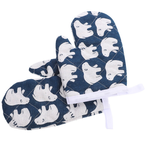 Kitchen Oven Heat Mitts Blue Cotton 1 Pair