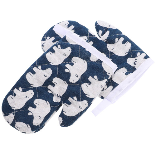 Kitchen Oven Heat Mitts Blue Cotton 1 Pair 2