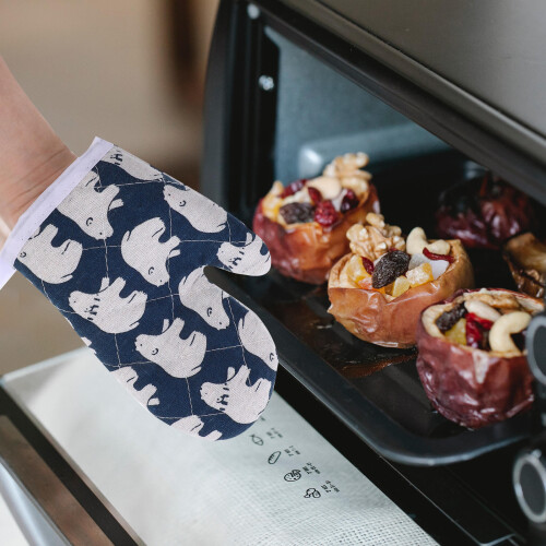 Kitchen Oven Heat Mitts Blue Cotton 1 Pair 1