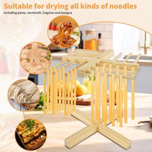 Wooden Pasta Drying Rack Foldable 12-Bar Spaghetti Noodle Hanging Rack For Easy Storage 2