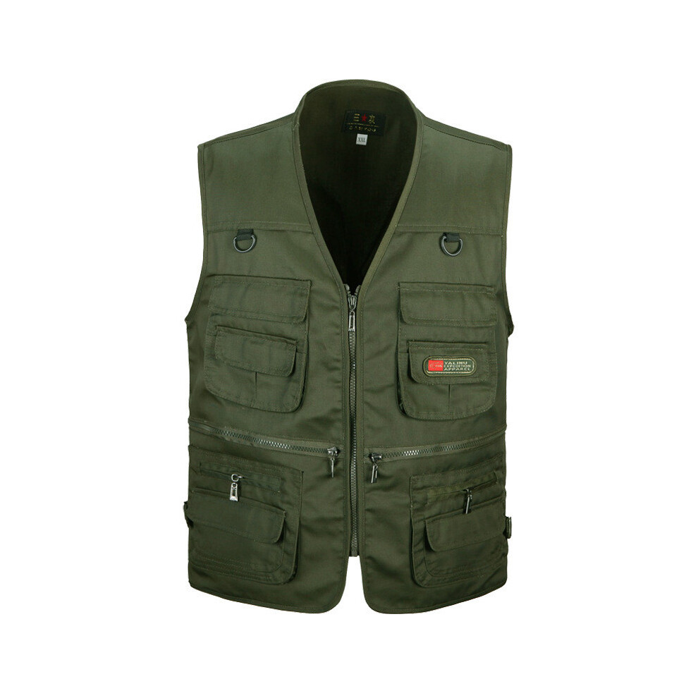(Green,XL)Gilet homme randonnée multi poches gilet body chaud veste chasse pêche gilet