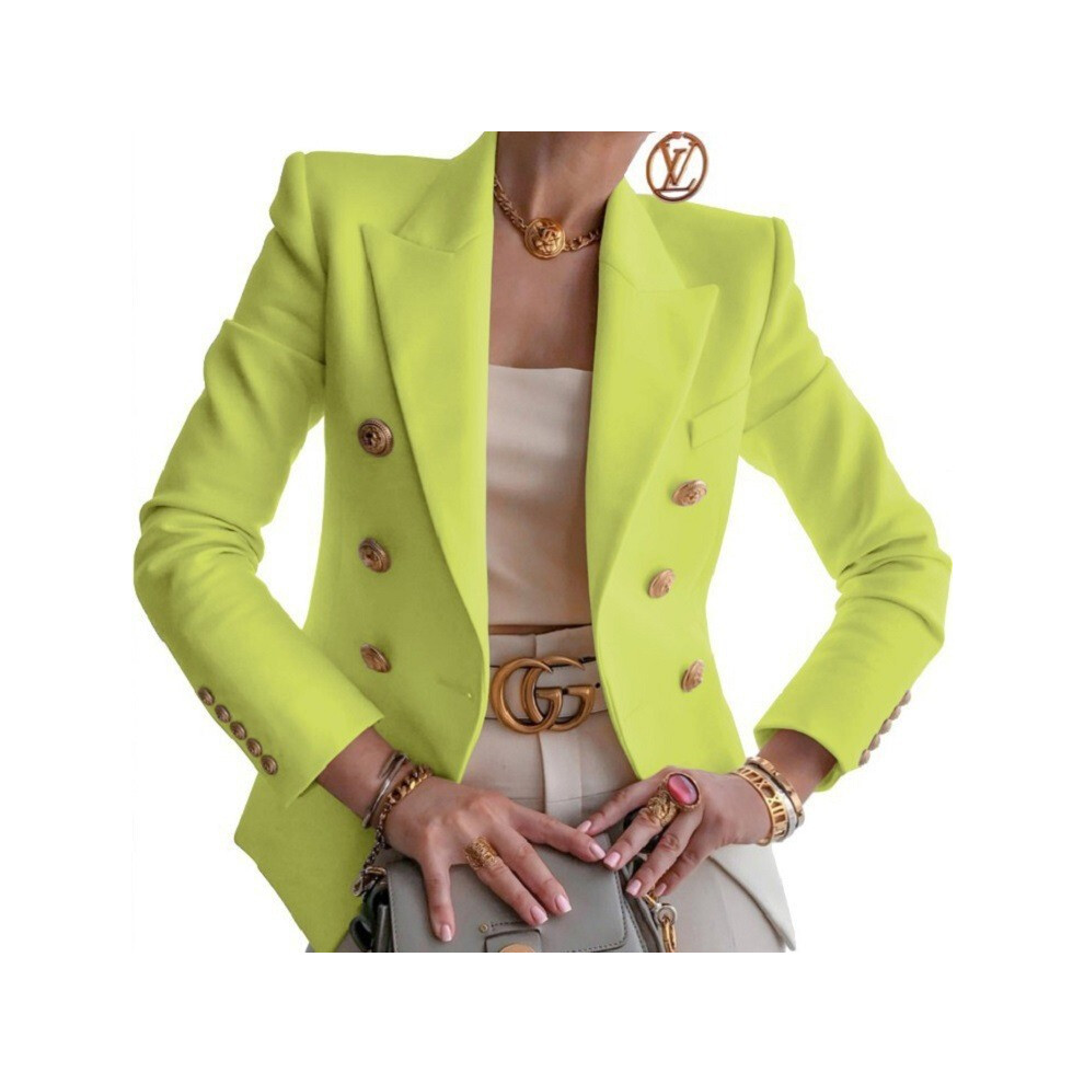 (Green,M)Abrigo Blazer Mujer Doble Botonadura Manga Larga Solapa Formal Ajustado Prendas De Abrigo Chaqueta-image