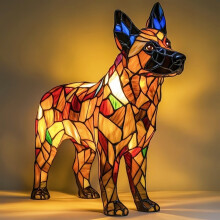 (German Shepherd, 17cm USB) 1PCS Dog Series Resin Ornaments LED Night Light Art Animal Statue Creative Home Desktop HALLOWEEN Xmas Decoration