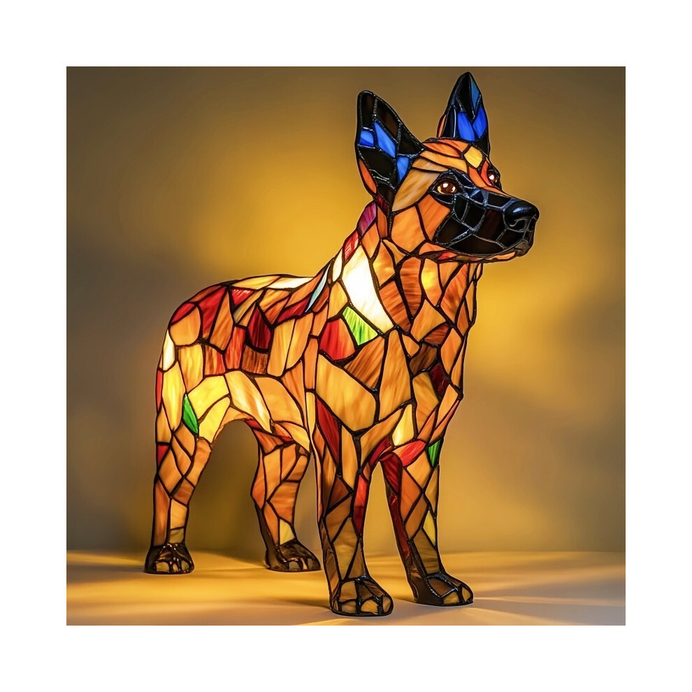 Flemye (German Shepherd, 17Cm Usb) 1Pcs Dog Series Resin Ornaments Led Night Art Animal Statue Creative Home Desktop Halloween Xmas Decoration Light