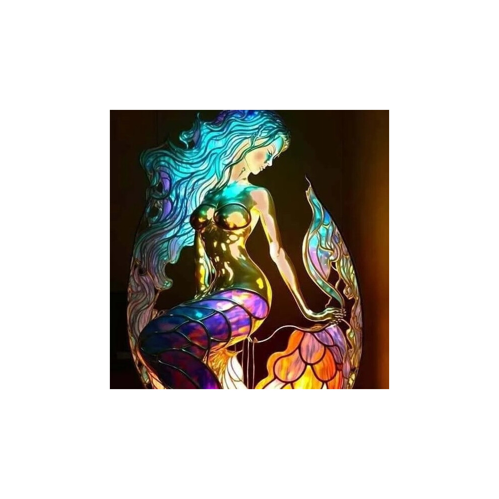 Flemye (Mermaid, 17Cm Usb) 1Pcs Dog Series Resin Ornaments Led Night Art Animal Statue Creative Home Desktop Halloween Xmas Decoration Light
