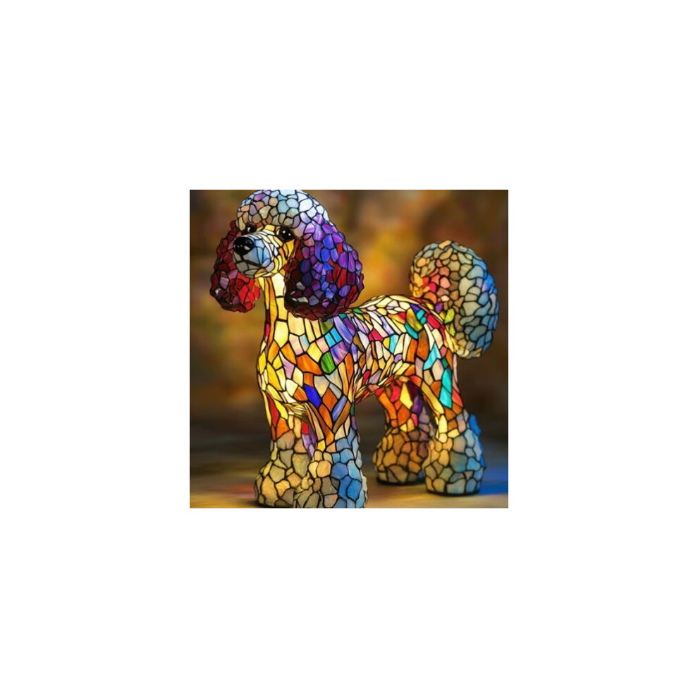 Flemye (Poodle, 17Cm Button) 1Pcs Dog Series Resin Ornaments Led Night Art Animal Statue Creative Home Desktop Halloween Xmas Decoration Light