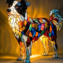 (Sheepdog, 17cm USB) 1PCS Dog Series Resin Ornaments LED Night Light Art Animal Statue Creative Home Desktop HALLOWEEN Xmas Decoration