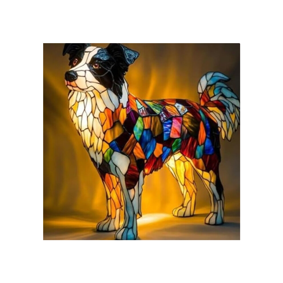 Flemye (Sheepdog, 17Cm Usb) 1Pcs Dog Series Resin Ornaments Led Night Art Animal Statue Creative Home Desktop Halloween Xmas Decoration Light