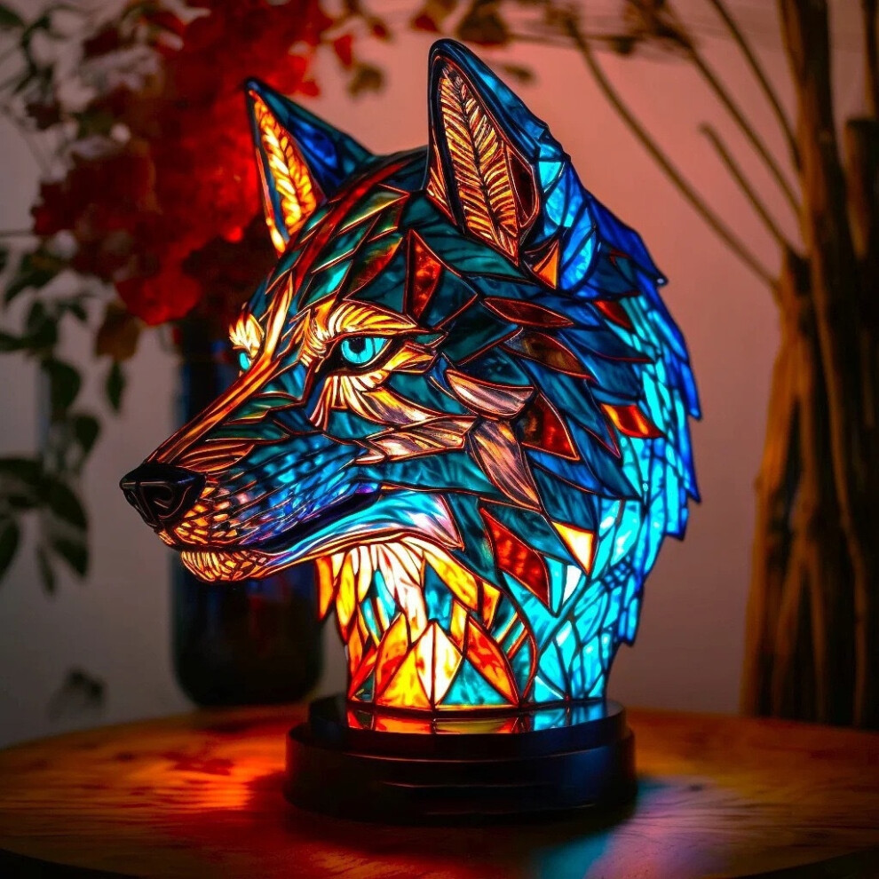 Flemye (Wolf, 17Cm Button) 1Pcs Dog Series Resin Ornaments Led Night Art Animal Statue Creative Home Desktop Halloween Xmas Decoration Light