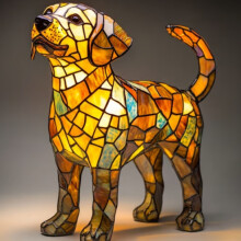 (Labrador, 17cm button) 1PCS Dog Series Resin Ornaments LED Night Light Art Animal Statue Creative Home Desktop HALLOWEEN Xmas Decoration