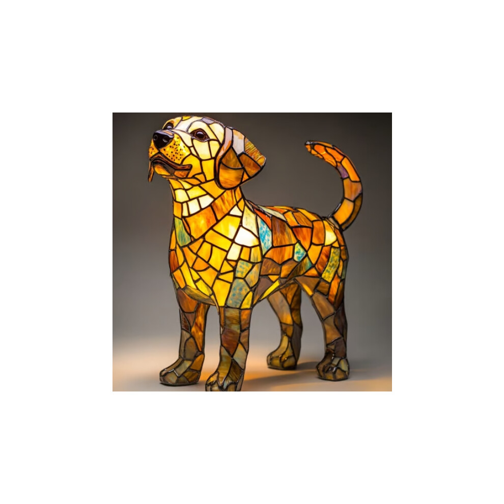 Flemye (Labrador, 17Cm Button) 1Pcs Dog Series Resin Ornaments Led Night Art Animal Statue Creative Home Desktop Halloween Xmas Decoration Light