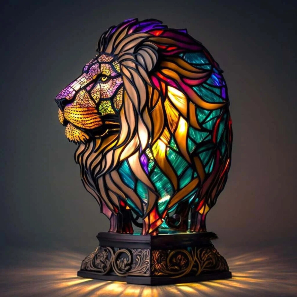 Flemye (Lion, 17Cm Button) 1Pcs Dog Series Resin Ornaments Led Night Art Animal Statue Creative Home Desktop Halloween Xmas Decoration Light