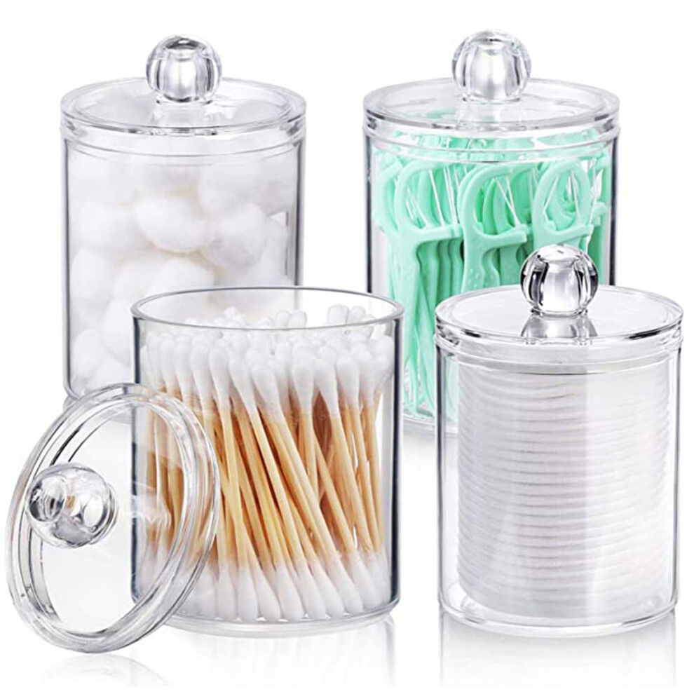 Cotton Buds Holder Pack of 4, Transparent Acrylic Canister, Plastic Cotton Buds Storage Box for Cotton Balls-image-OPC-PJFVCPJ-NEW