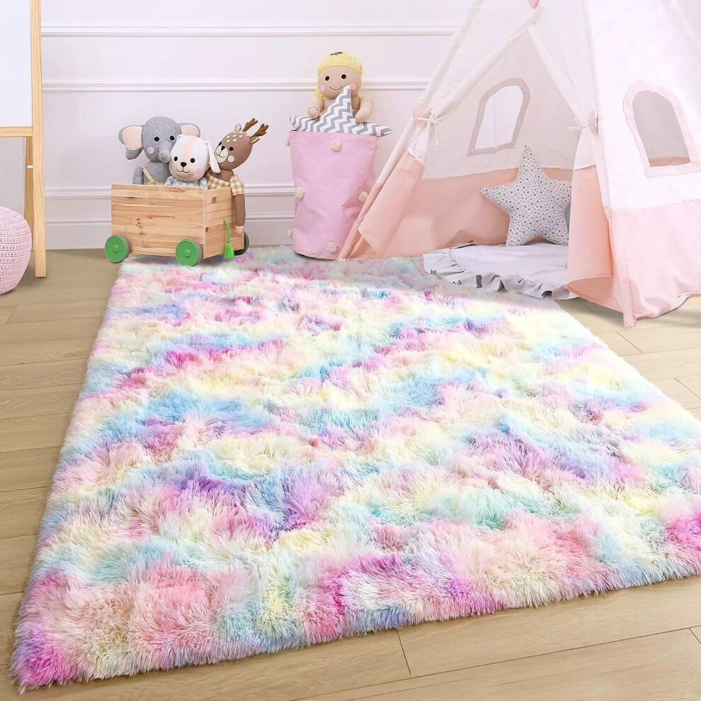 (120 x 170 cm- (4ft x 5ft 6")- Small Area Rugs For Living Room Bedroom Soft Floor Carpet ) Rainbow Rugs Shaggy Living Room Carpets Runner Mat-image-OPC-PJFSNSJ-NEW